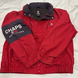 VTG 90s Chaps Ralph Lauren Jacket Mens Sz:L Red Blue Hooded Windbreaker Full Zip